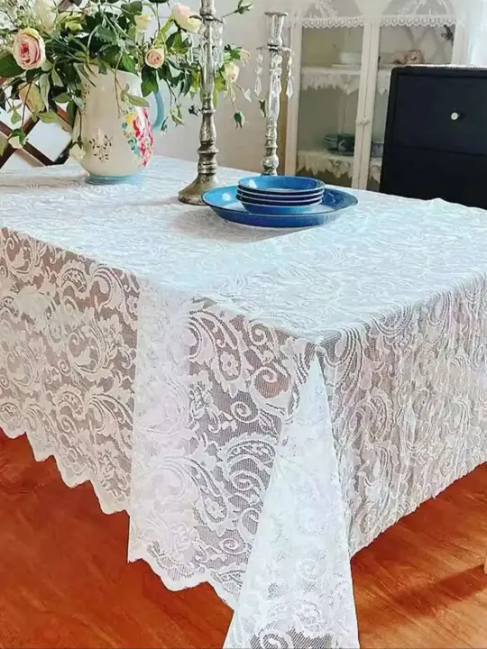Mesa rectangular Ense blanca, mantel de boda estilo vintage para recepción, baby shower, fiesta de cumpleaños - 1