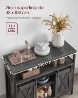 Aparador, Armario de Cocina, Armario de Almacenamiento, con 2 Puertas Correderas, 33 x 100 x 80 cm, Estantes Ajustables, para Salón, Marrón Rústico y Negro - details 22