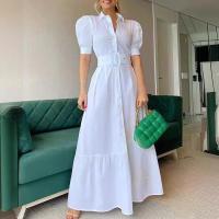 Nuevo vestido largo de manga corta con vuelo amplio y cinturón, estilo europeo y americano, para ir al trabajo. - details 3