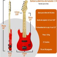 Pack de guitarra eléctrica de tamaño 1/4 para niños principiantes de 3rd Avenue, amplificador portátil de 5 W, cable, funda de transporte, púas y correa, Rojo - details 1