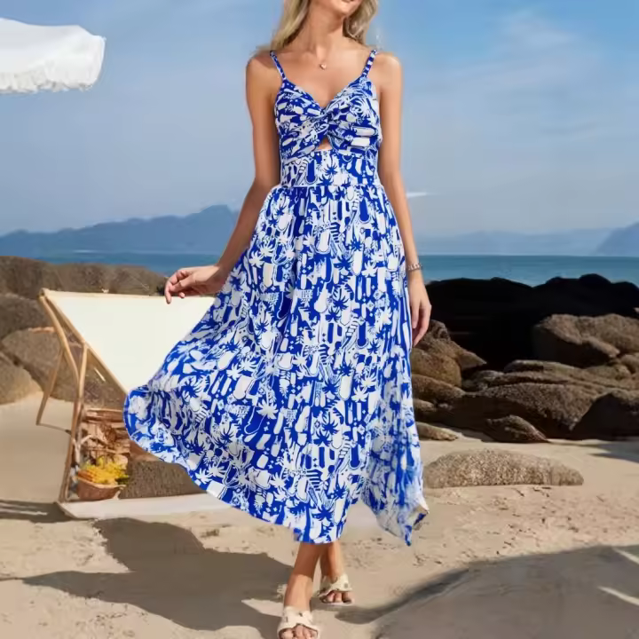 Verano nuevo vestido estampado sin mangas para mujer - 1