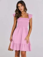 Vestido Mini de Verano Casual Boho para Mujer 2025 Cuello Cuadrado sin Mangas con Volantes de Cintura Swing A-e - details 12