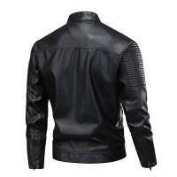 Chaqueta de cuero con cuello alto para hombre, Tops Retro a prueba de viento a la moda, abrigos informales transpirables y cómodos, color sólido, otoño e invierno - details 3