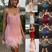 Nueva moda vestido de empalme de plumas de lentejuelas con flecos vestidos coloridos - details 0