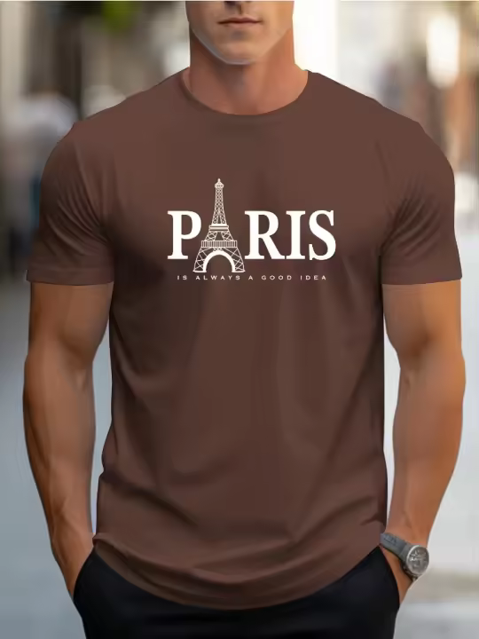 Camiseta de Manga Corta para Hombres en Verano Estampado Casual de París Talla Grande - 1