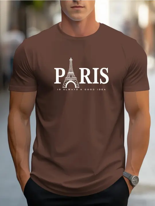 Camiseta de Manga Corta para Hombres en Verano Estampado Casual de París Talla Grande - 1