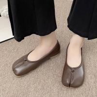 Zapatos planos de cuero con punta abierta y pezuña para mujer, mocasines vaqueros Mary, zapatos de bailarina para mujer - details 22