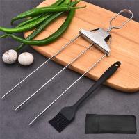 Brochetas para Kabobs, brochetas Kabob de 3 puntas para asar a la parrilla, brocheta de acero inoxidable, con barra de empuje, brocheta de Metal reutilizable, 15 pulgadas - details 5