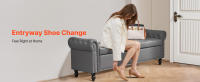 Banco Otomano de Almacenamiento con Botones SucceBuy, Banco de Piel Sintética con Brazos Enrollados y Patas de Madera, Banco Moderno para Zapatos para la Entrada, Asiento Tapizado para Dormitorio o Sala de Estar, Gris - details 9