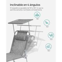 Silla de Sentado al Aire Libre Ajustable Plegable, 193 x 53 x 29 cm, Capacidad de 150 kg, con Parasol, reposacabezas, Respaldo - details 21