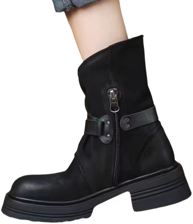 Botas Martin 2025 nuevo otoño hueco Maillard botas de tubo medio botas vaqueras occidentales botas de mujer retro cremallera lateral - 1
