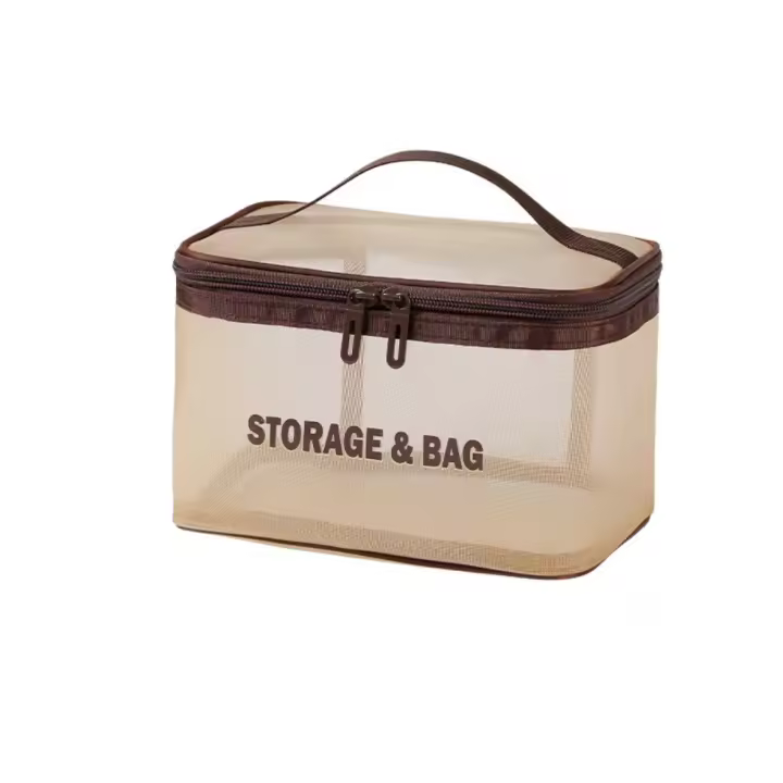 Bolsa de cosméticos de malla transparente, neceser de mano transpirable, gran capacidad, fácil de limpiar, organizador de maquillaje, bolsa de viaje - 1