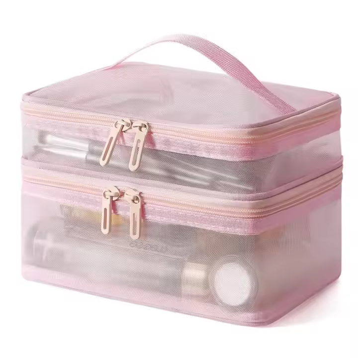 Bolsa de maquillaje grande para viajes, resistente al agua, estuche de almacenamiento para mujer con cierre de cremallera, estilo casual. - 1