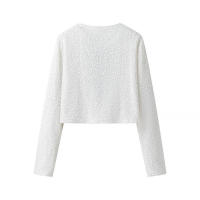 TRAFZA-Tops elegantes de otoño para mujer, blusas de manga larga con cuello redondo, lazo de lentejuelas, decoración de moda femenina, moda urbana - details 2
