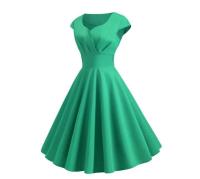 Vestido de verano para mujer, Color sólido, Retro, Vintage, años 50, 60, informal, para fiesta y oficina, Vestidos Rockabilly - details 18