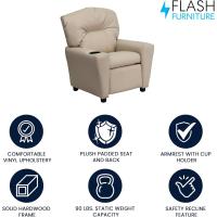 Chandler de Vinilo para niños reclinable con portavasos y reclinable de Seguridad, Silla reclinable contemporánea para niños, admite hasta 90 lbs, Beige - details 2