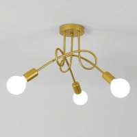 Plafón de Techo Metal Industrial Dorado Con 3 Cabezales, E27 sin Bombilla, 40*40*30 CM,  Ideal para Comedor - details 7