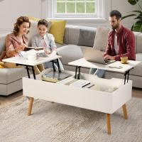 Mesa de Centro, Mesa de Centro Regulable en Altura, Extraíble, Extensible, Compartimento de Almacenaje Oculto Independiente, Tablero Elevable Doble, Mesa de Sofá de Salón, Color Nogal - details 51