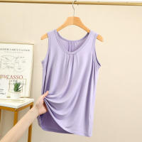 Camisetas sin mangas de talla grande con pliegues sueltos para mujer, camisetas sin mangas de Modal, ropa de casa de color sólido, chaleco de fondo XL a 6XL - details 7