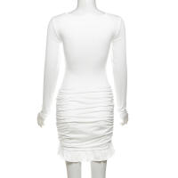 Elegante Vestido Bodycon con Volantes Manga Larga, Giro de Volantes, Vestido Mini para Mujer en Otoño Moda de Fiesta en Club Elegante - details 31