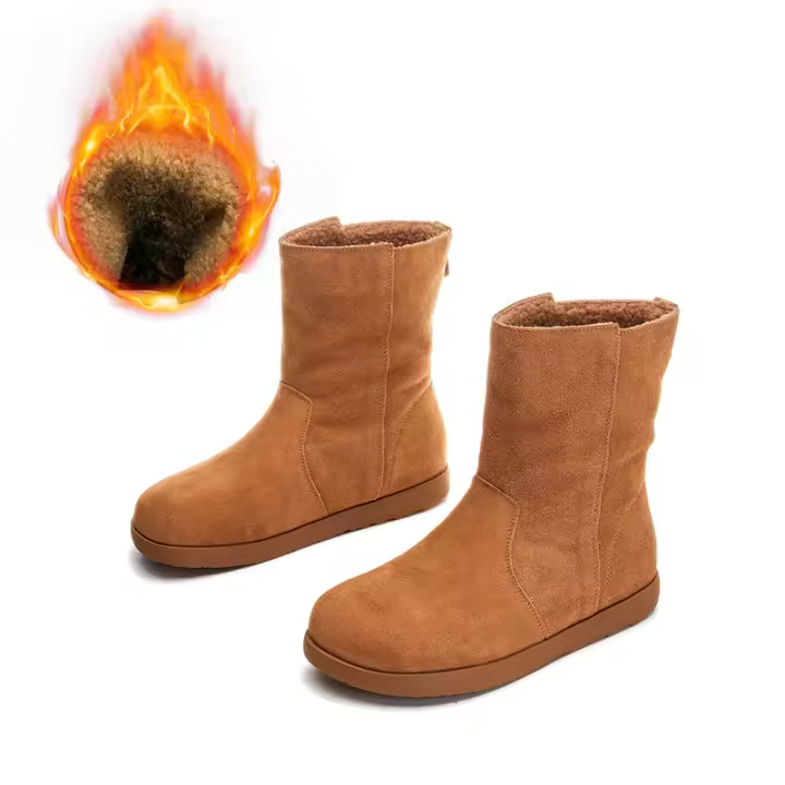 Nuevas botas apilables versátiles casuales botas cortas retro de fondo plano botas de mujer de terciopelo - 1