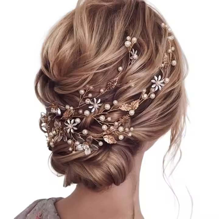 Peineta de pelo de novia de cristal, tocado de novia con hojas, enredaderas de pelo con flores de pedrería, peines laterales - 1