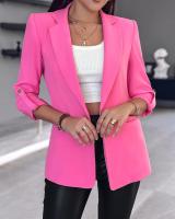 Chaqueta elegante de manga larga para mujer, traje de Color sólido, cuello, otoño - details 9