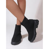 Zapatos de cuña informales ligeros hasta el tobillo para mujer de marca, botas de plataforma de media pantorrilla con calcetín de punto, invierno - details 12