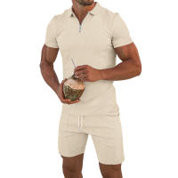 Verano de los hombres nuevo conjunto de pantalones cortos de manga corta Conjunto de manga corta Polo con cremallera de solapa para hombres europeos y americanos - details 21