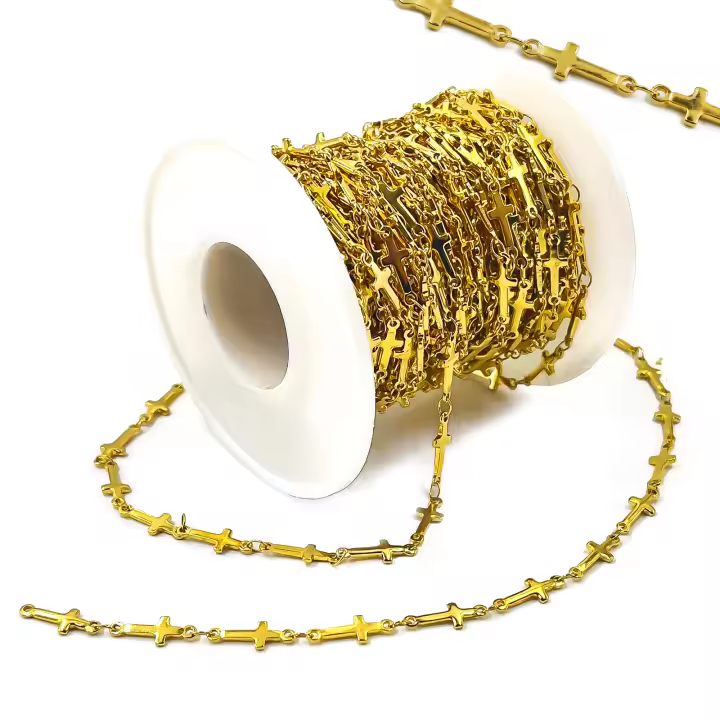 Cadena de Cruz de Acero Inoxidable Plateado UniCrena Alergénico para Hacer Joyería - 1