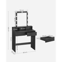 Luces LED con Brillo Ajustable, Mesa de Maquillaje con Espejo, 2 Cajones y 3 Compartimentos, Moderno, Blanco - details 20