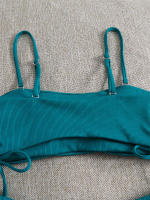 Bikini negro liso para mujer, traje de baño de dos piezas con Tanga de cintura alta y ribetes, 2024 - details 5