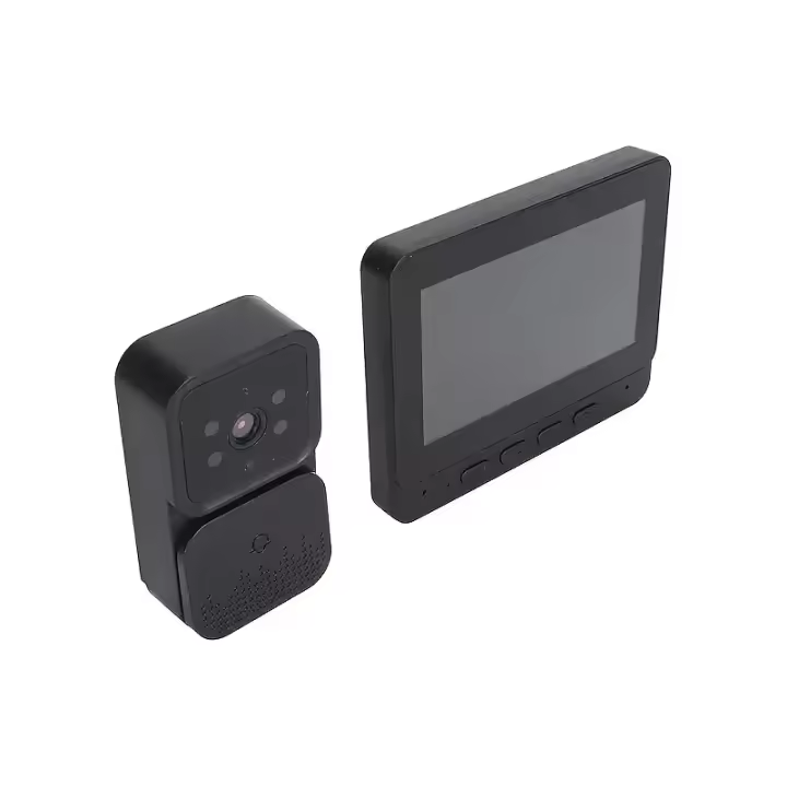 Timbre con vídeo inalámbrico con pantalla HD de 10,92 cm: elegante negro, intercomunicador bidireccional, visión nocturna por infrarrojos, batería recargable de larga duración, fácil instalación, no se necesita aplicación para seguridad en el hogar, timbr - 1