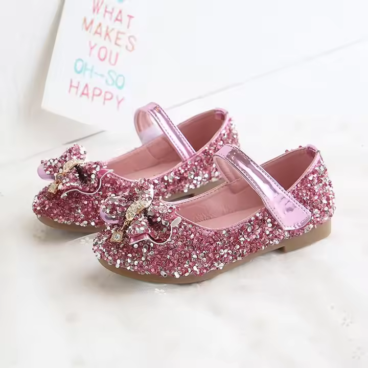 Zapatos planos con lentejuelas y diamantes de imitación para niña, zapatillas de princesa con lazo para estudiante, productos novedosos de otoño 2022 - 1