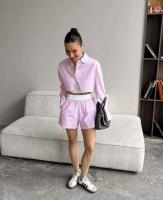 Conjunto de Moda para Mujer de Primavera 2024 Camisas de Manga Corta y Larga con Rayas Shorts - details 3