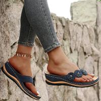 Women Flower Wedge Flip Flops Solid Color Non-slip Arch Support Slides Shoes Casual Outdoor Slippers - details 5