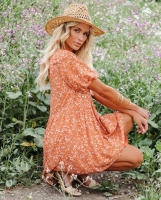 Vestido de gasa con estampado Floral para mujer, Vestido largo de verano con manga de mariposa, cintura alta - details 7