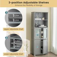 Armario Alto, Armario Independiente de Suelo con 4 Puertas, Gabinete con Estantes Ajustables, Mueble Organizador con 2 Puertas de Vidrio Templado para Baño, Cocina, Salón (Blanco) - details 13
