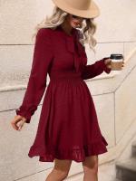 Vestido de mujer de manga larga con cuello en V, elegante y hermoso, color sólido, - details 1