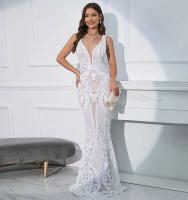 Vestido de Fiesta Elegante con Lentejuelas Sexy Escote en V, Luz Trasera, Adelgazante, Estilo de Sirena para Mujeres - details 2