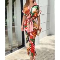 2024 nuevo estampado Irregular Slim Vestidos largos mujeres moda temperamento señora Leace-up Vestido de manga corta ropa de verano Vestidos - details 3