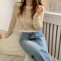 Top de punto para mujer, jerséis de malla holgados y transparentes sexis, Top básico de manga larga, suéter de talla grande para mujer - details 2