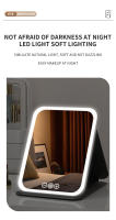 LZ1217 Espejo de Maquillaje de Cuero Sintético LED Plegable con 3 Colores de Luz, Espejo de Baño Recargable Tipo-C, Espejo de Belleza (Pequeño) - details 6
