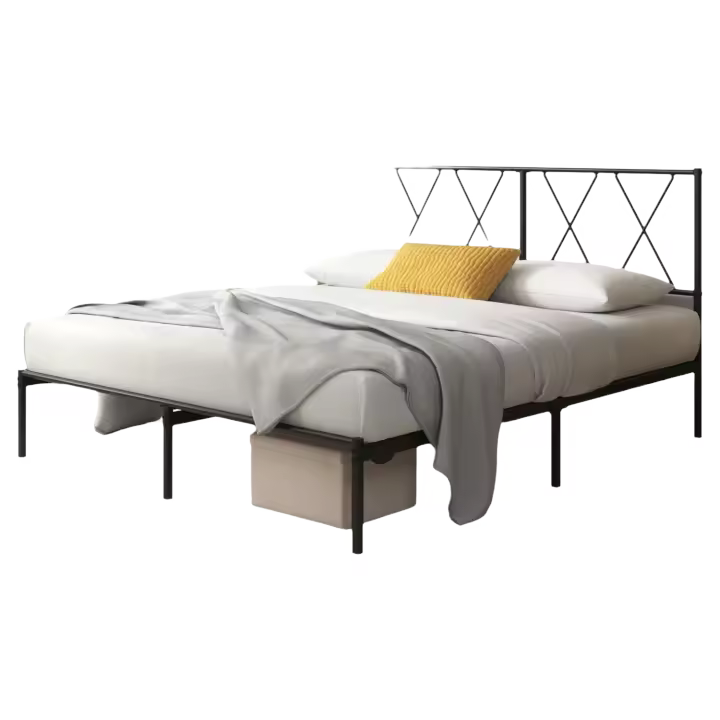 135x190 cm - Somier de Metal con cabecero - Altura 30 cm - Cama con somier de láminas de Metal - Fácil Montaje - Espacio de Almacenamiento Debajo de la Cama - Negro - 1