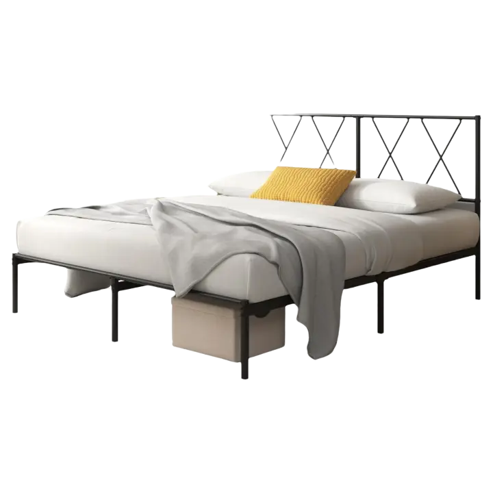 135x190 cm - Somier de Metal con cabecero - Altura 30 cm - Cama con somier de láminas de Metal - Fácil Montaje - Espacio de Almacenamiento Debajo de la Cama - Negro - 1