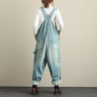 Pantalones vaqueros holgados para mujer, peto con diseño de agujeros rasgados, informales, Vintage, clásicos, Otoño, 2023 - details 4