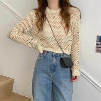 Top de punto para mujer, jerséis de malla holgados y transparentes sexis, Top básico de manga larga, suéter de talla grande para mujer - details 3