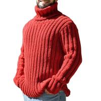 2025 Suéter de cuello alto para hombre, Top de punto cansado de color sólido, ropa, otoño e invierno, - details 6