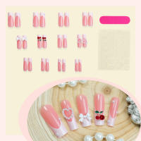 Wearable uñas lazo de diamantes piezas de cereza uñas manicura bordes franceses acabados removibles parches de uñas falsas - details 2