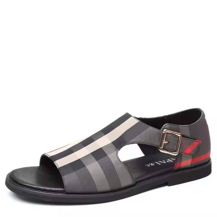 Sandalias a cuadros británicas, tendencia en sandalias de hombre de talla grande - 1